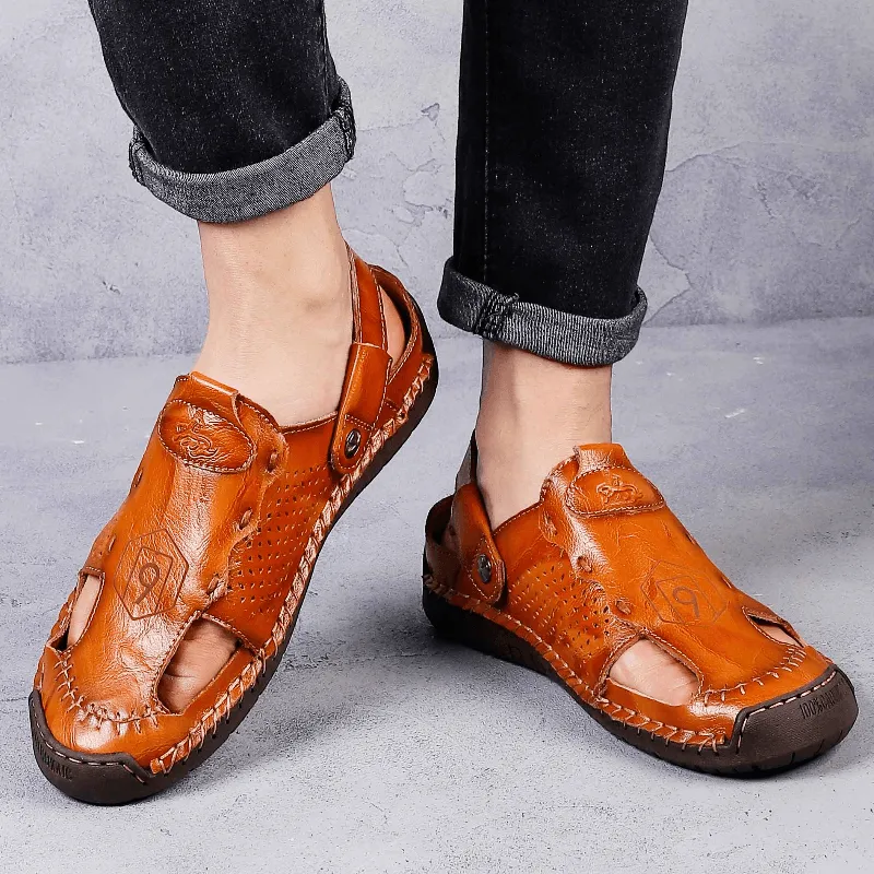 kkboxly kkboxly Men Leather Breathable Closed Toe Non Slip Comforty Casual Outdoor Sandals