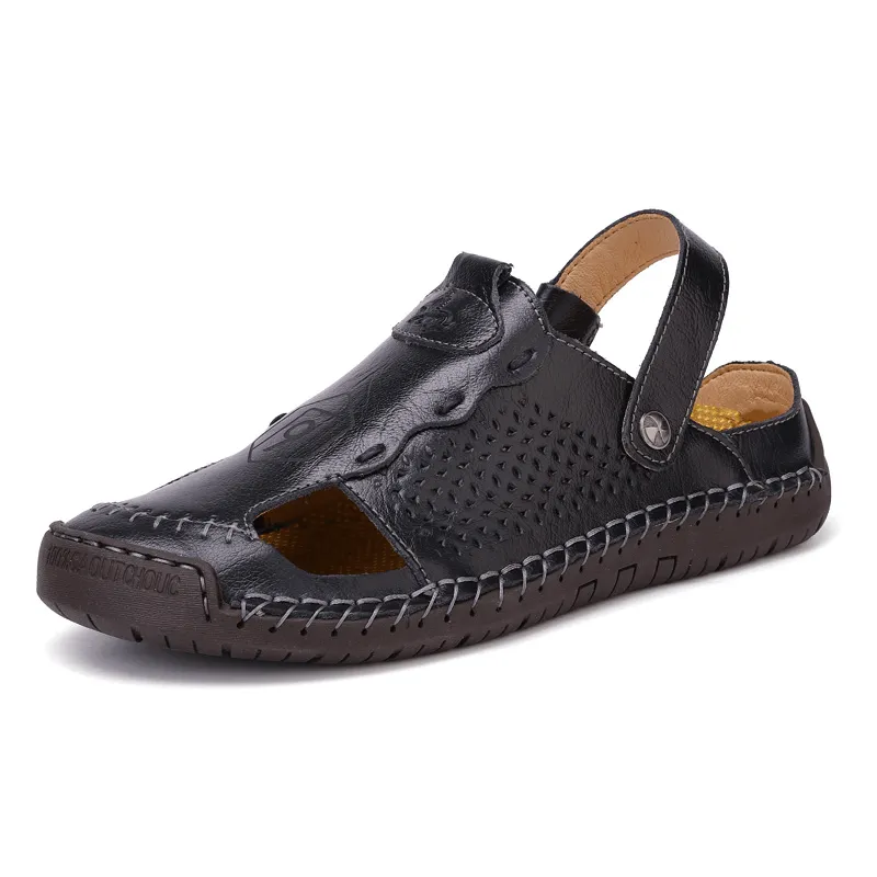 kkboxly kkboxly Men Leather Breathable Closed Toe Non Slip Comforty Casual Outdoor Sandals