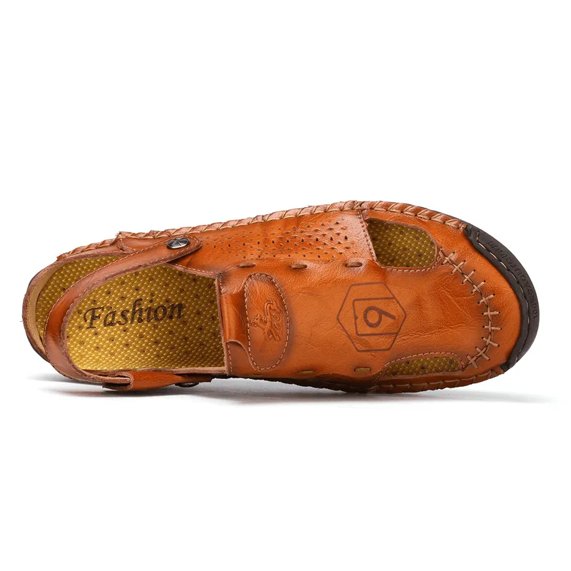 kkboxly kkboxly Men Leather Breathable Closed Toe Non Slip Comforty Casual Outdoor Sandals