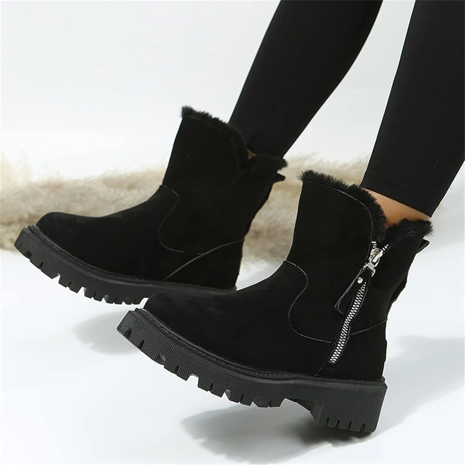Ladmiple Trending Winter Boots For Women 2024 Snow Boots with Fur Lined Warm Slip On Ankle Booties Comfortable Loafers Shoes