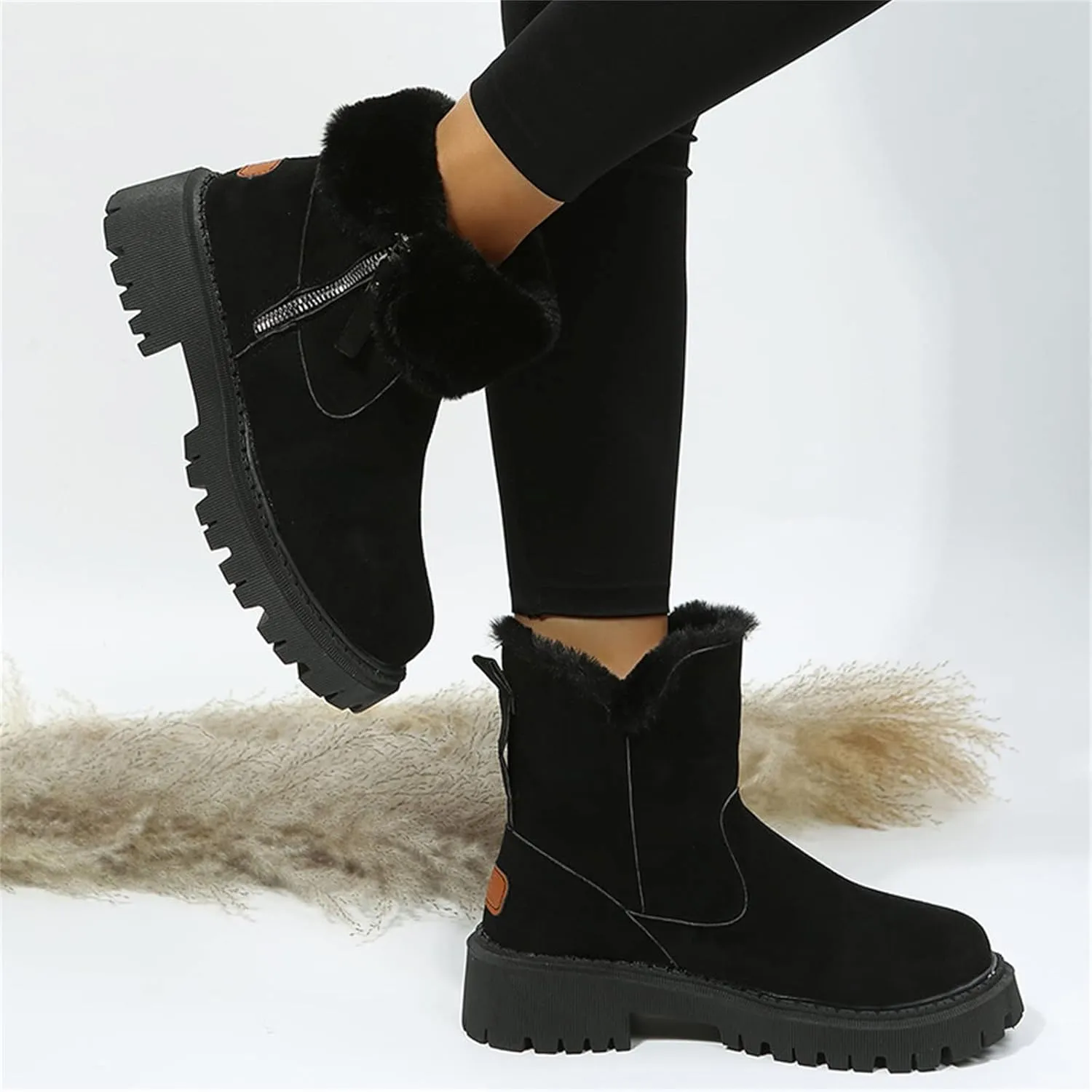 Ladmiple Trending Winter Boots For Women 2024 Snow Boots with Fur Lined Warm Slip On Ankle Booties Comfortable Loafers Shoes