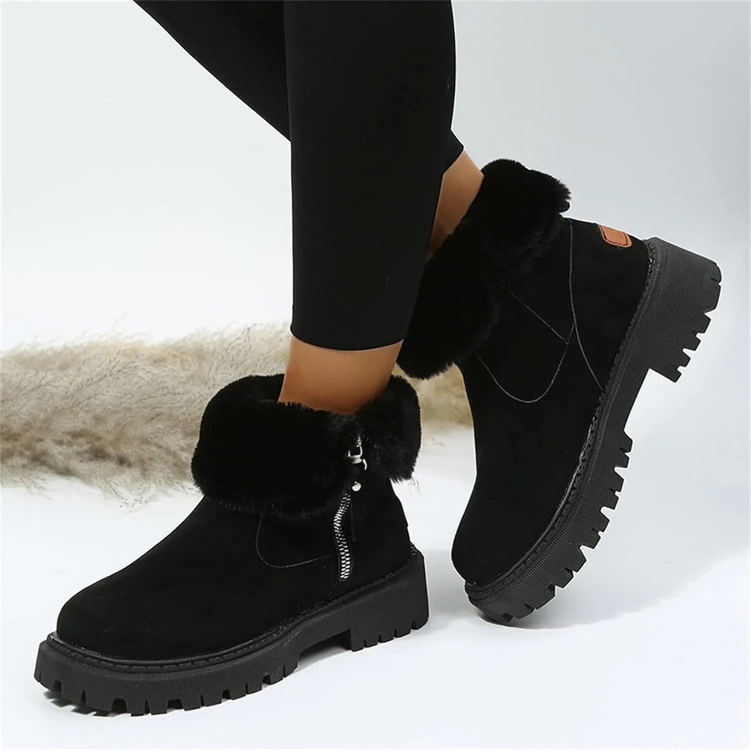 Ladmiple Trending Winter Boots For Women 2024 Snow Boots with Fur Lined Warm Slip On Ankle Booties Comfortable Loafers Shoes