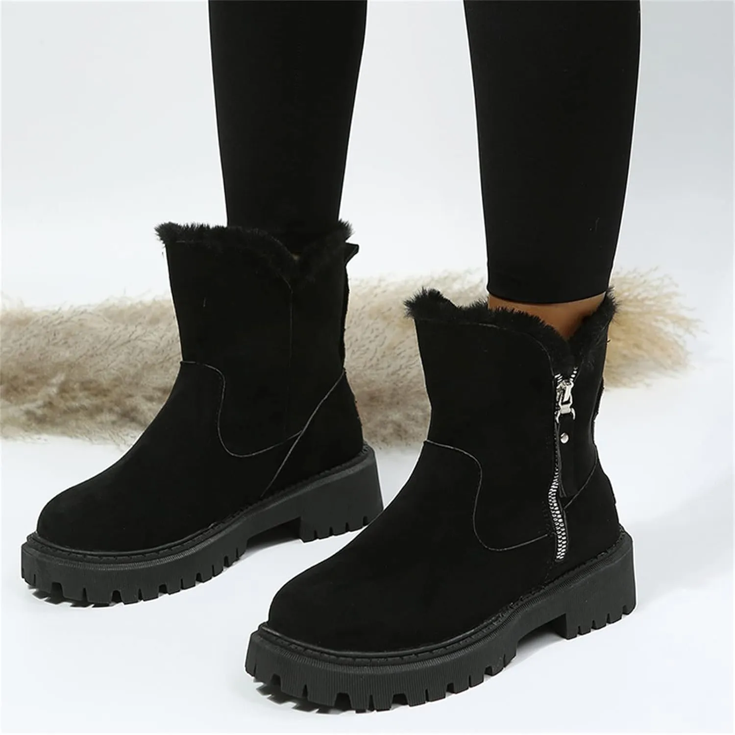 Ladmiple Trending Winter Boots For Women 2024 Snow Boots with Fur Lined Warm Slip On Ankle Booties Comfortable Loafers Shoes