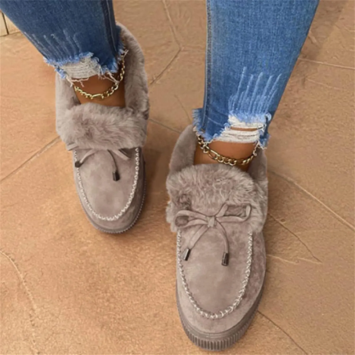 Ladmiple Winter Boots For Women Fashion Casual Slip-on Warm Loafers Shoes Faux Fur-Lined Comfortable Snow Ankle Booties