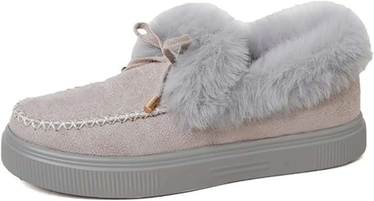 Ladmiple Winter Boots For Women Fashion Casual Slip-on Warm Loafers Shoes Faux Fur-Lined Comfortable Snow Ankle Booties