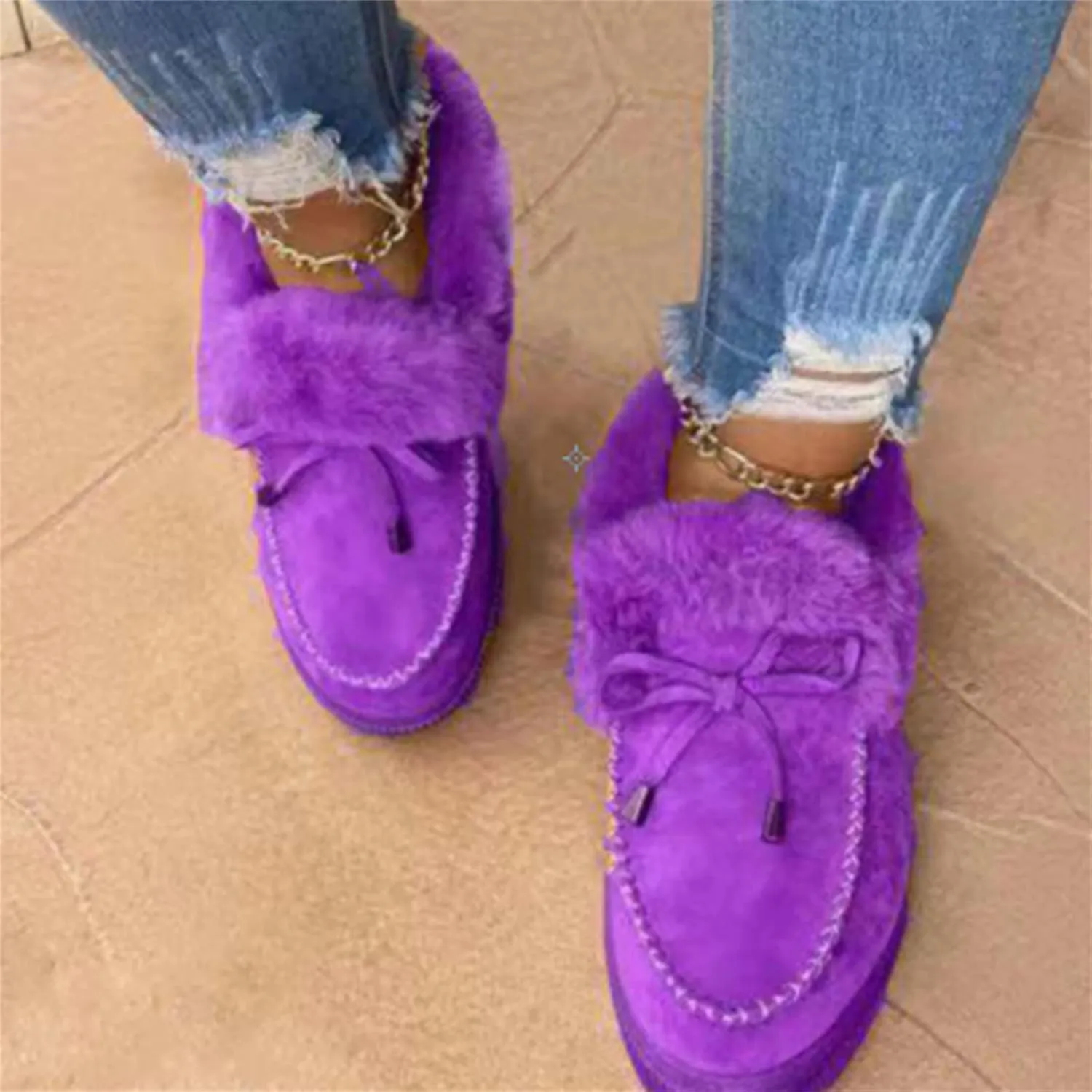 Ladmiple Winter Boots For Women Fashion Casual Slip-on Warm Loafers Shoes Faux Fur-Lined Comfortable Snow Ankle Booties