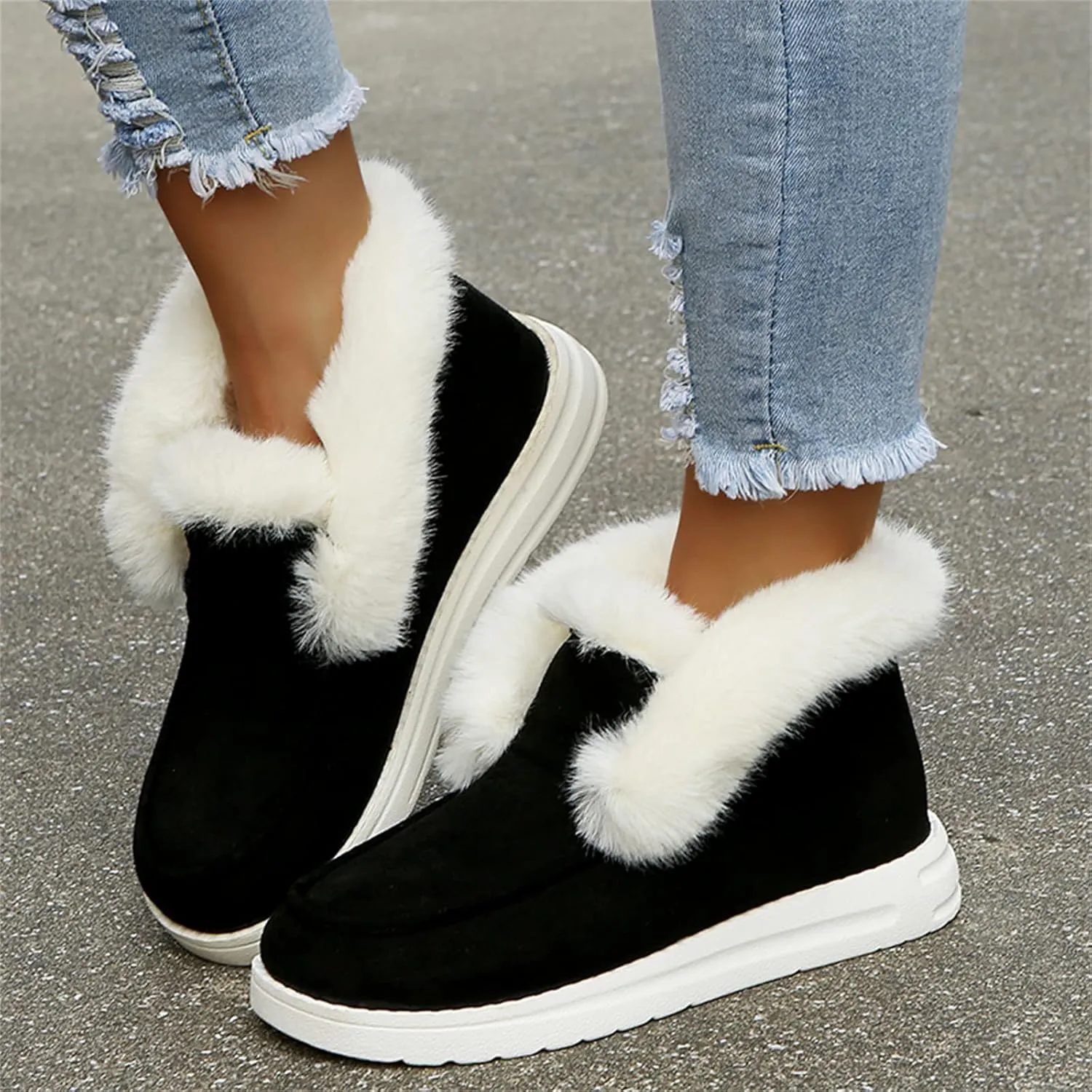Ladmiple Winter Boots For Women Warm Casual Slip-on Loafers Shoes Faux Fur-Lined Comfortable Lightweight Snow Ankle Booties
