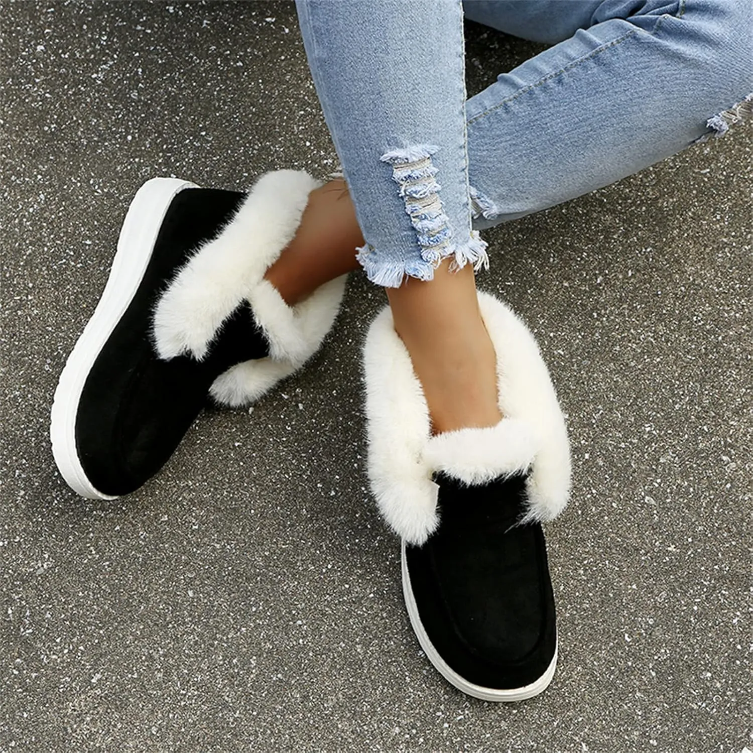 Ladmiple Winter Boots For Women Warm Casual Slip-on Loafers Shoes Faux Fur-Lined Comfortable Lightweight Snow Ankle Booties