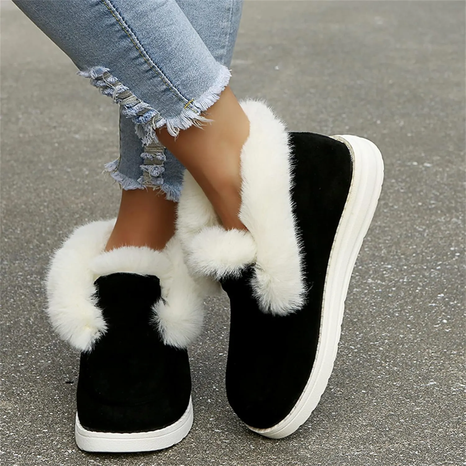 Ladmiple Winter Boots For Women Warm Casual Slip-on Loafers Shoes Faux Fur-Lined Comfortable Lightweight Snow Ankle Booties