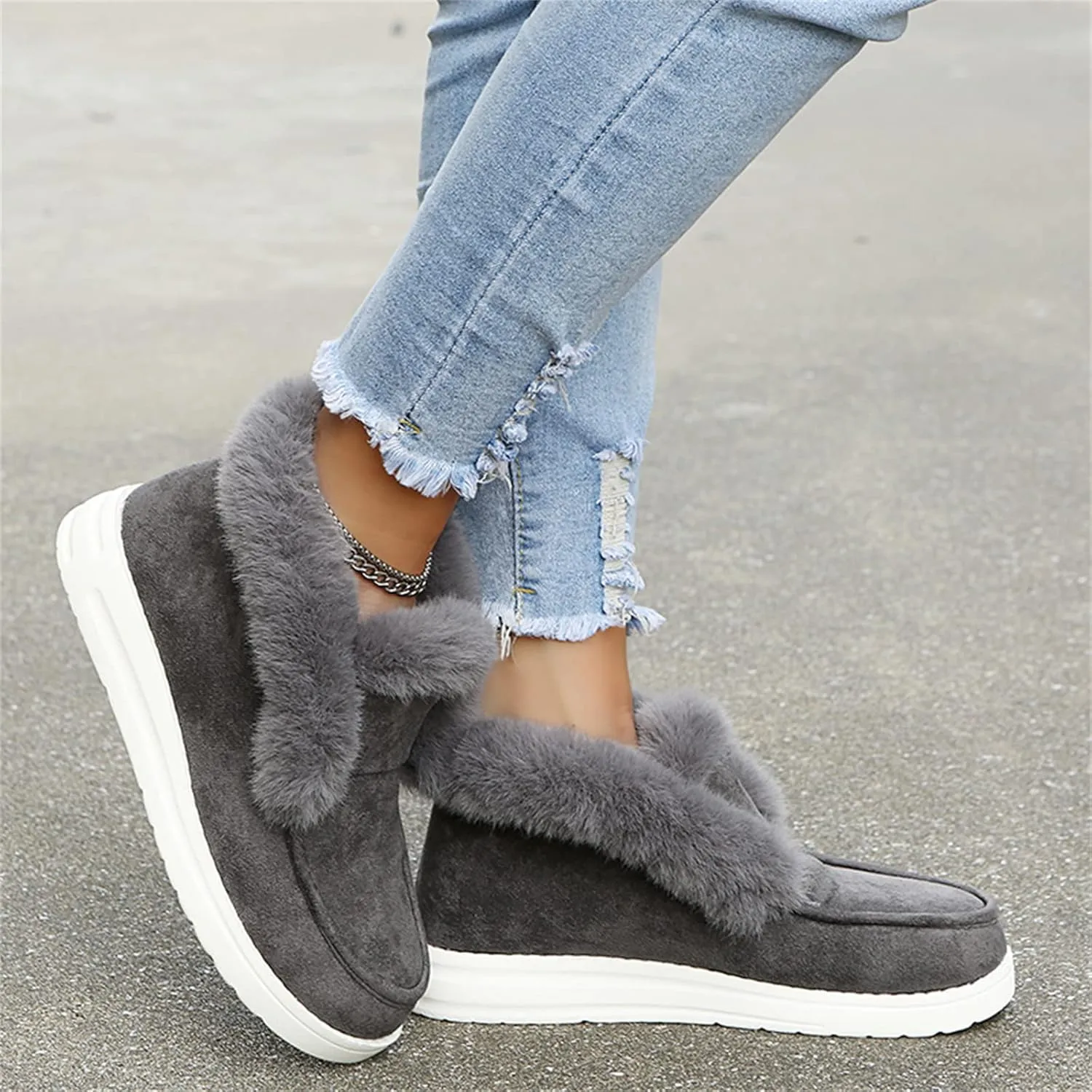 Ladmiple Winter Boots For Women Warm Slip On Snow Ankle Booties Fashion Fur Lined Outdoor Comfortable Loafers Shoes 2024