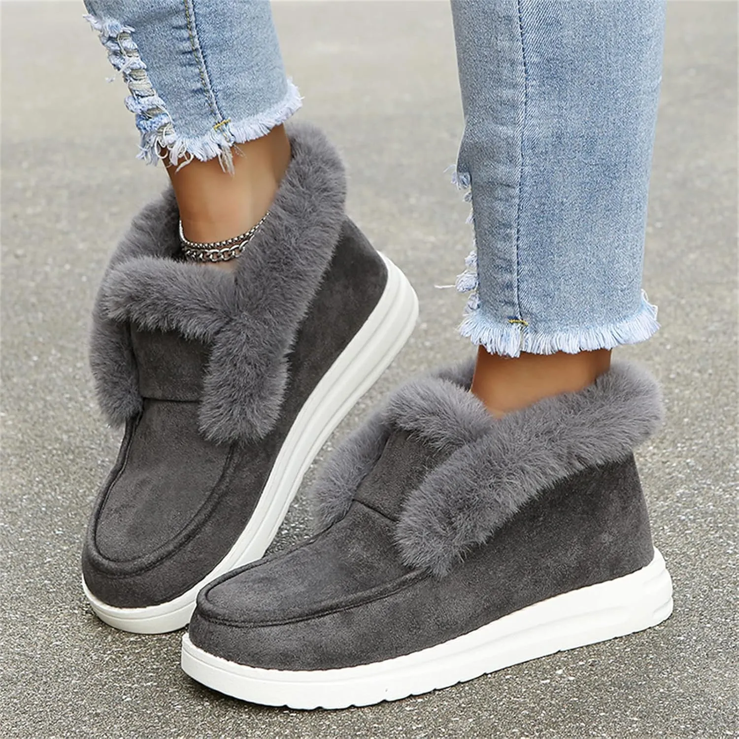 Ladmiple Winter Boots For Women Warm Slip On Snow Ankle Booties Fashion Fur Lined Outdoor Comfortable Loafers Shoes 2024
