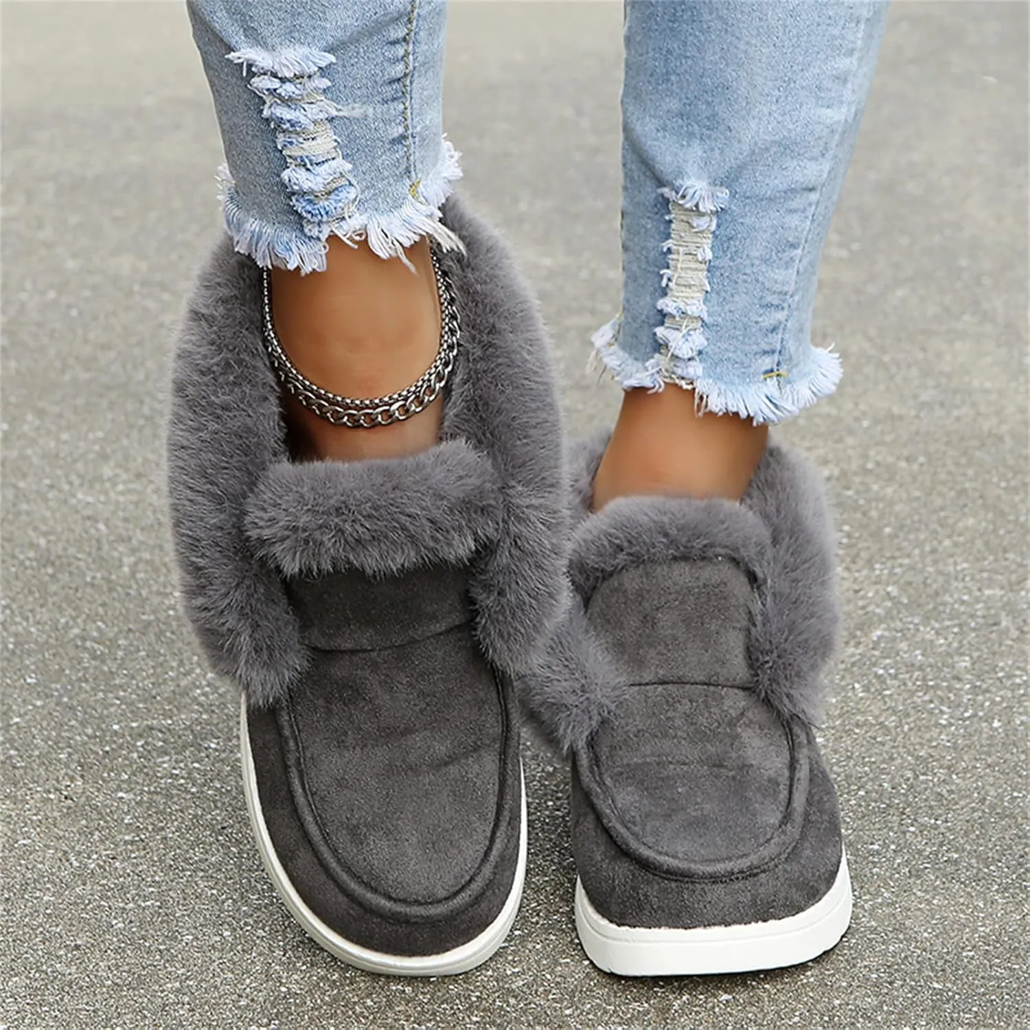 Ladmiple Winter Boots For Women Warm Slip On Snow Ankle Booties Fashion Fur Lined Outdoor Comfortable Loafers Shoes 2024