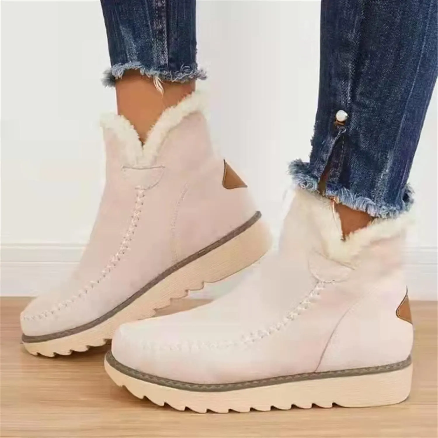 Ladmiple Winter Fashion Boots For Women 2024 Snow Boots Slip on Fur Lined Lightweight Cold Weather Warm Ankle Booties Loafers