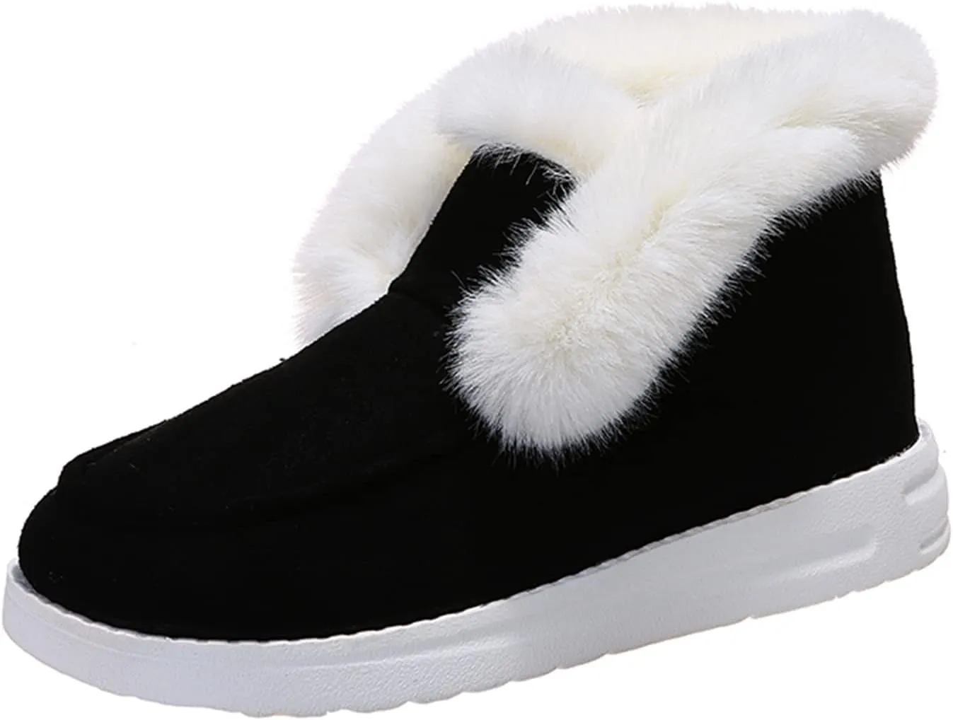 Lausiuoe Cute Winter Boots For Women Fashion Snow Boots Classic Fuzzy Fur Lining Slip On Ankle Booties Warm Loafers Shoes
