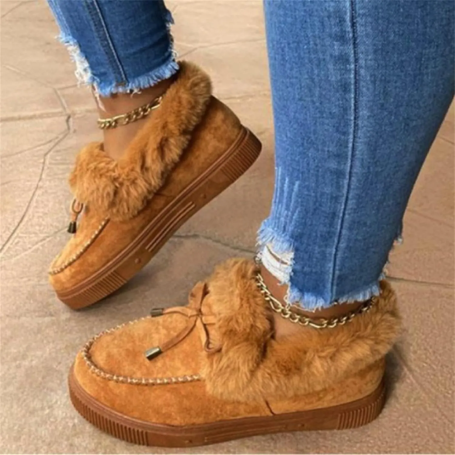 Lausiuoe Winter Fashion Boots For Women 2024 Snow Boots Fur Lined Warm Fuzzy booties Casual Slip On Comfortable Loafers Shoes