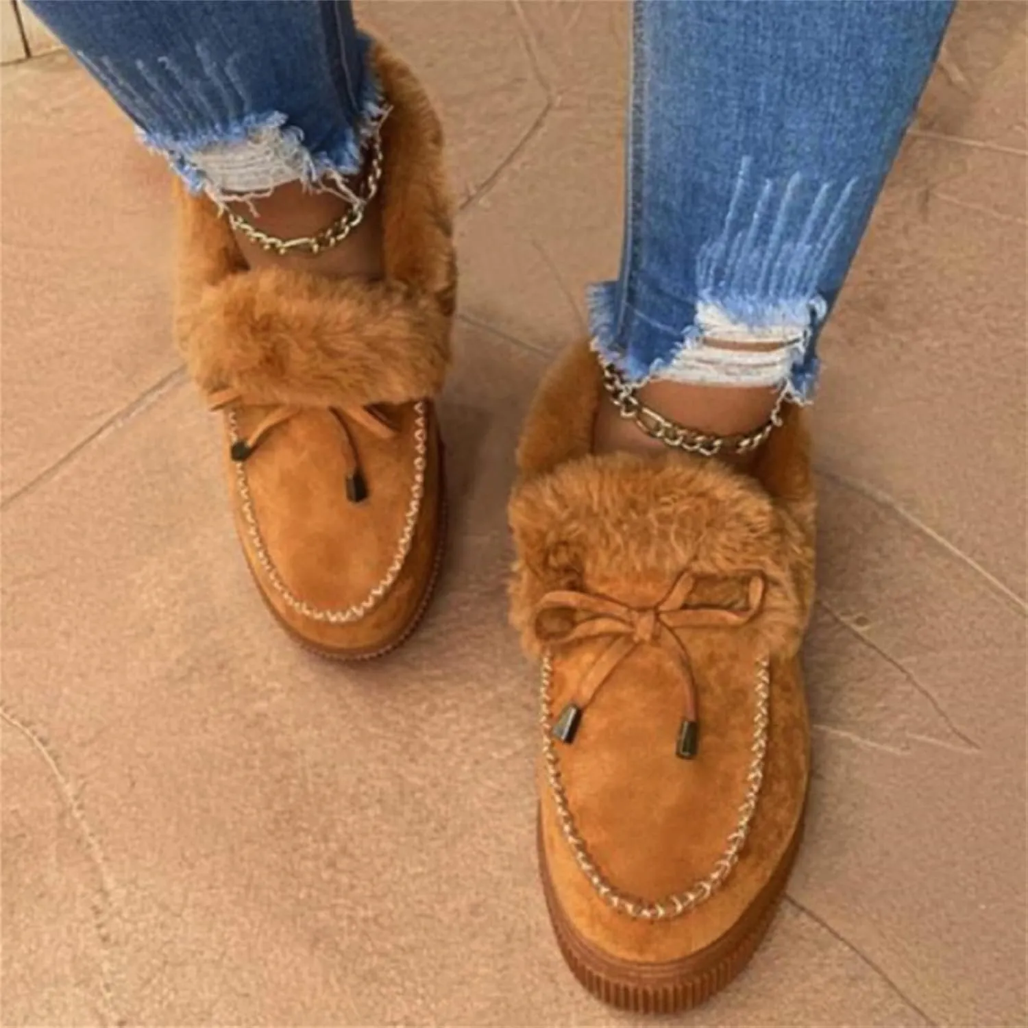 Lausiuoe Winter Fashion Boots For Women 2024 Snow Boots Fur Lined Warm Fuzzy booties Casual Slip On Comfortable Loafers Shoes