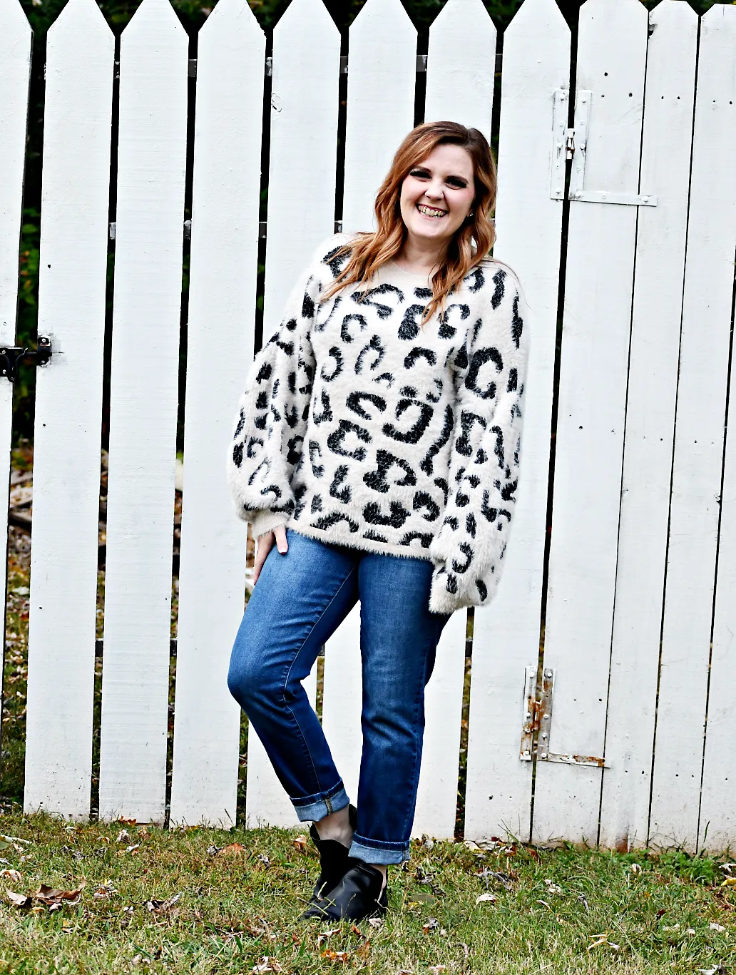 Long Balloon Sleeve Eyelash Leopard Sweater in Oatmeal