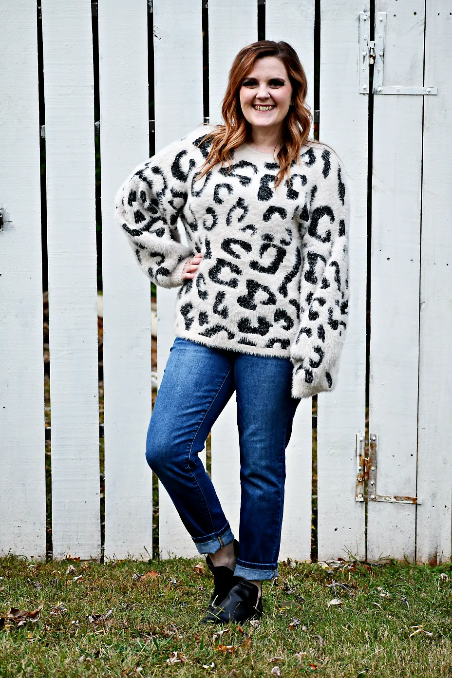 Long Balloon Sleeve Eyelash Leopard Sweater in Oatmeal