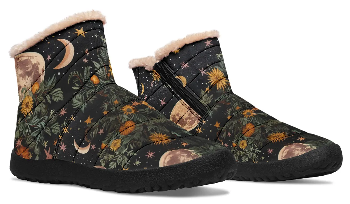 Lunar Meadow Comfy Winter Boots - Warm Vegan Boots with Side Zipper and Anti-Slip Soles