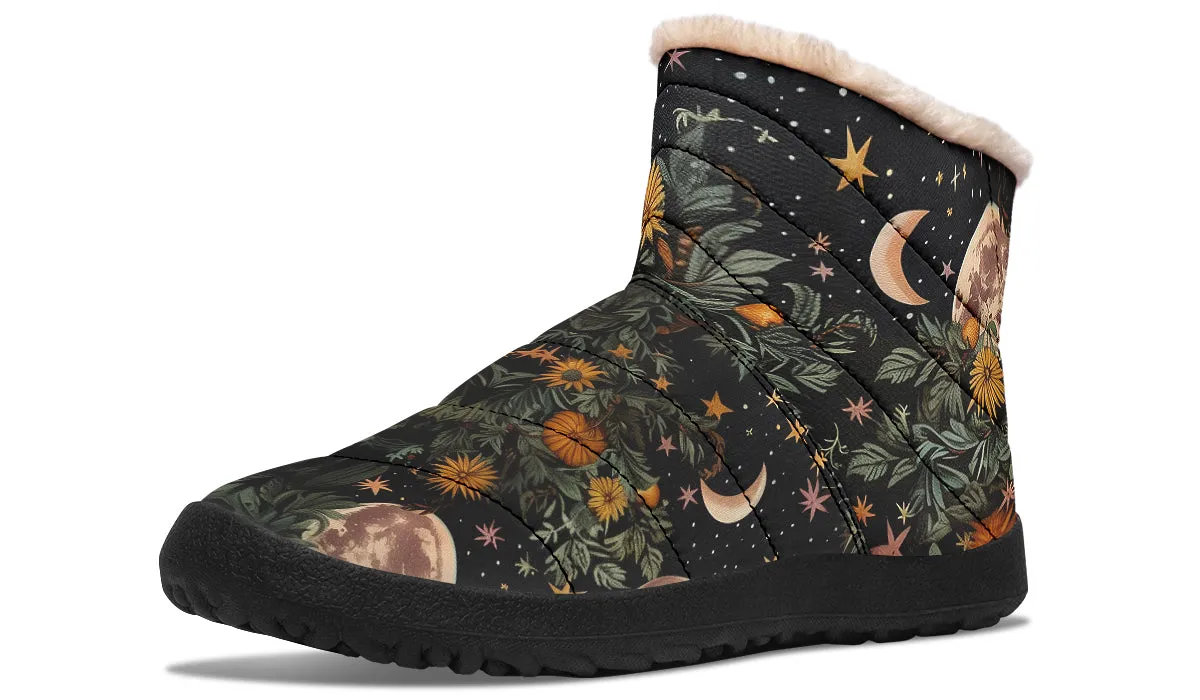 Lunar Meadow Comfy Winter Boots - Warm Vegan Boots with Side Zipper and Anti-Slip Soles