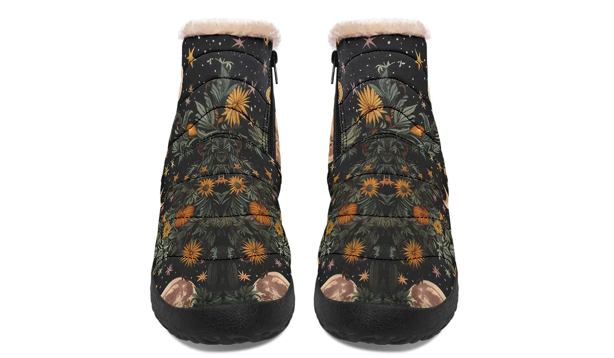 Lunar Meadow Comfy Winter Boots - Warm Vegan Boots with Side Zipper and Anti-Slip Soles