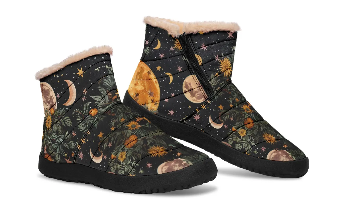 Lunar Meadow Comfy Winter Boots - Warm Vegan Boots with Side Zipper and Anti-Slip Soles