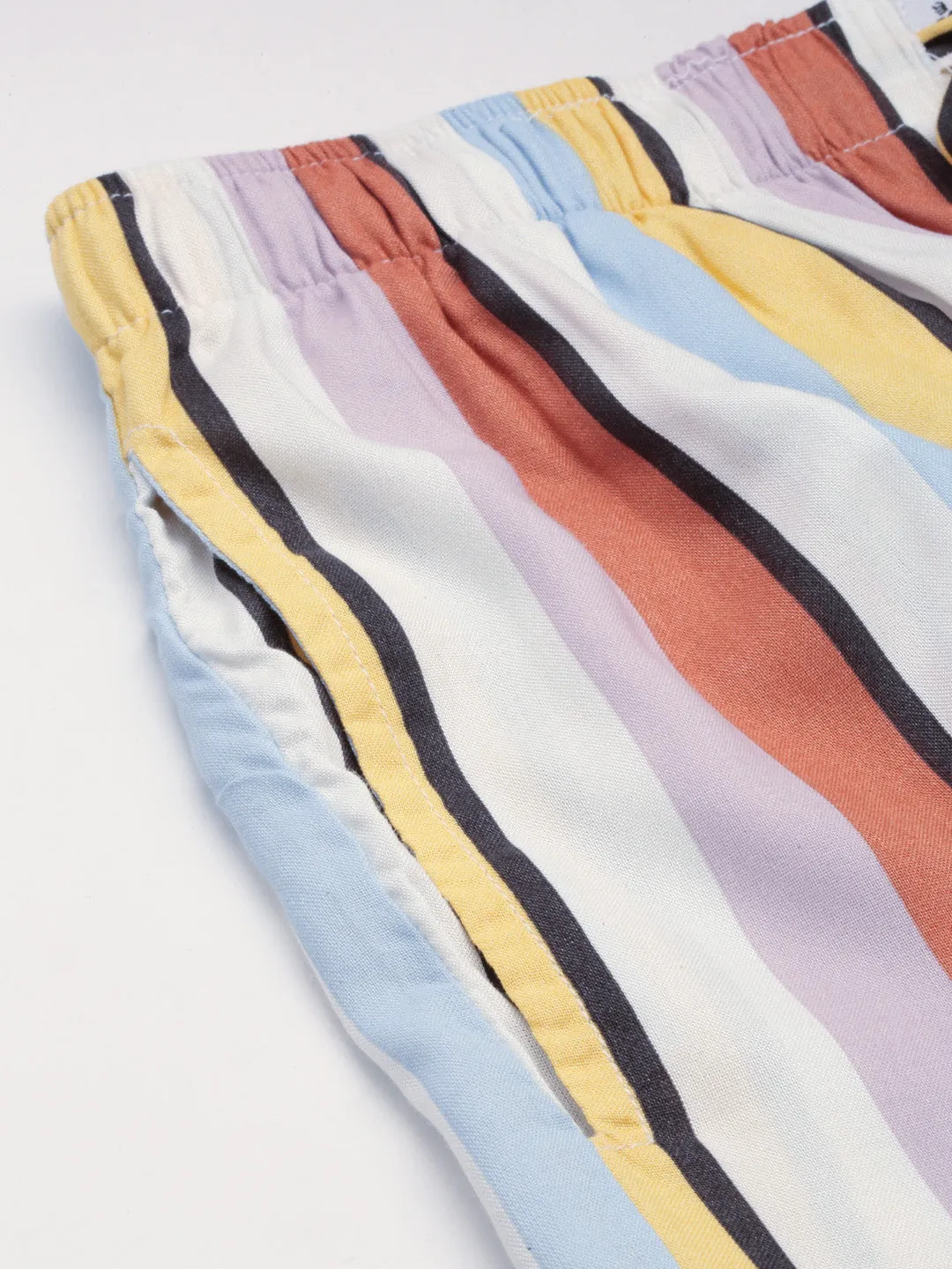 Men Multi Striped Co Ords Set with Shorts