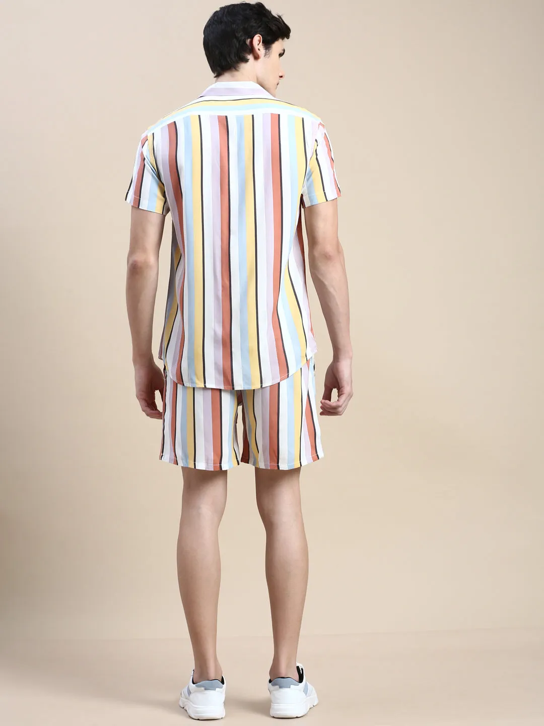 Men Multi Striped Co Ords Set with Shorts