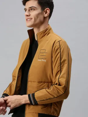 Men Mustard Solid Tailored Jacket with Patchwork