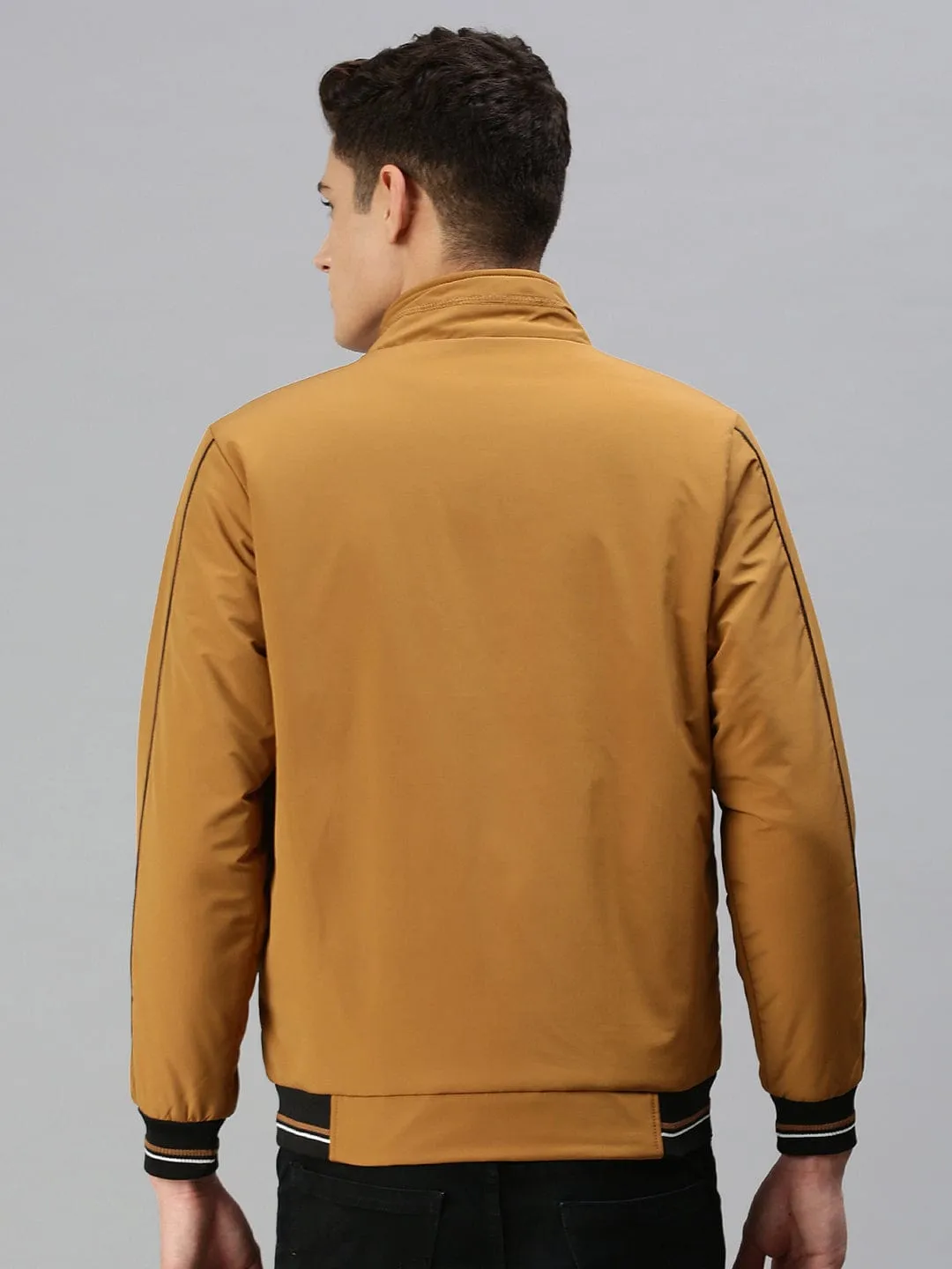 Men Mustard Solid Tailored Jacket with Patchwork