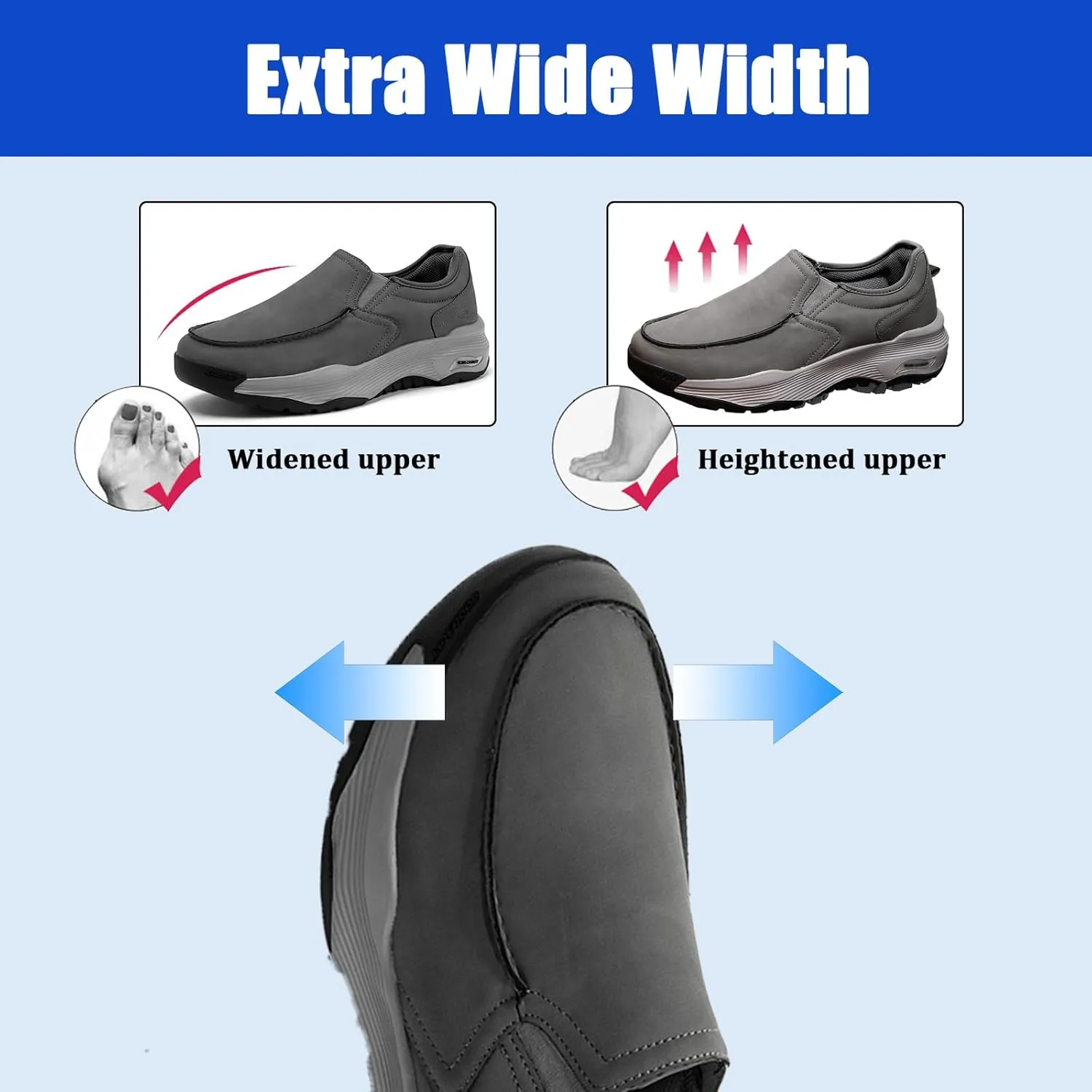 Men Slip On Orthopedic Walking Sneakers,Men Casual Trainers Trekking Sneakers,PU Leather Extra Wide Fit Trainers,Comfortable Lightweight Sports Shoes,Brown,47EU
