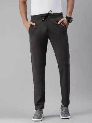 Men Solid Grey Straight Fit Casual Track Pant