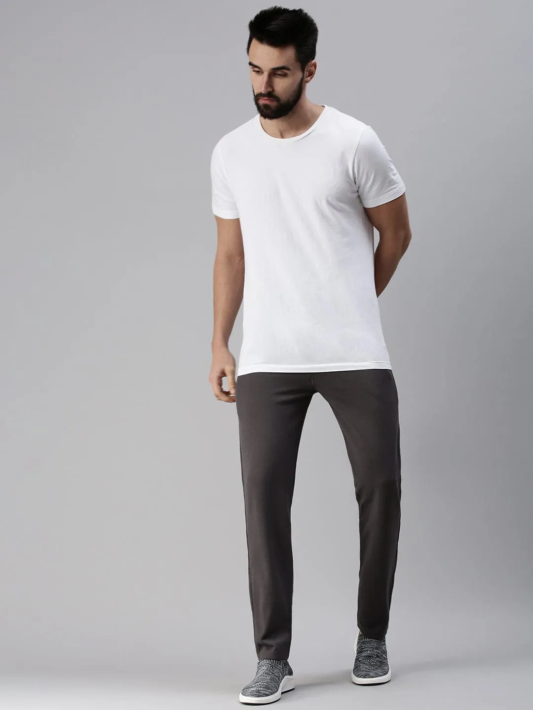 Men Solid Grey Straight Fit Casual Track Pant