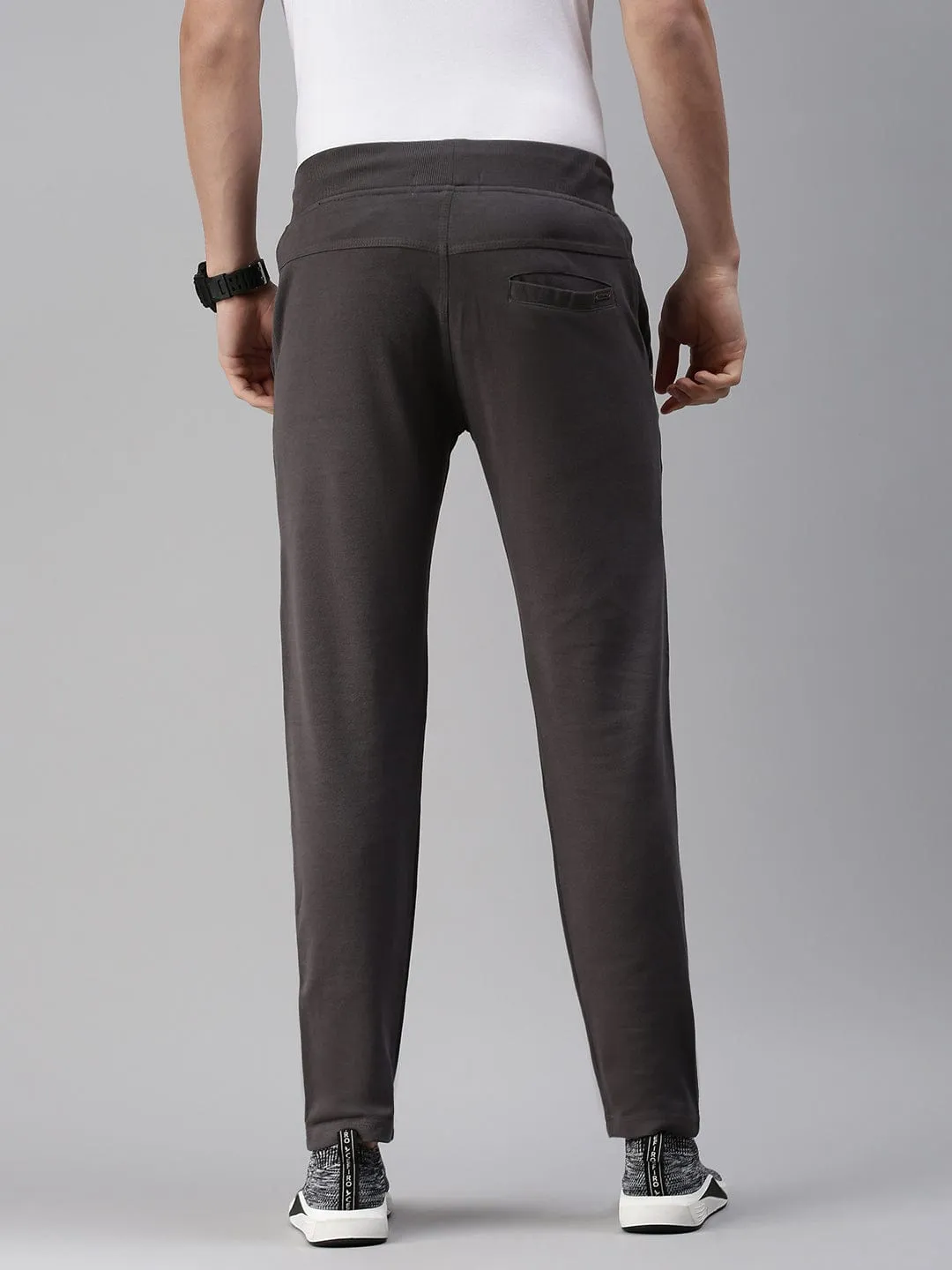Men Solid Grey Straight Fit Casual Track Pant