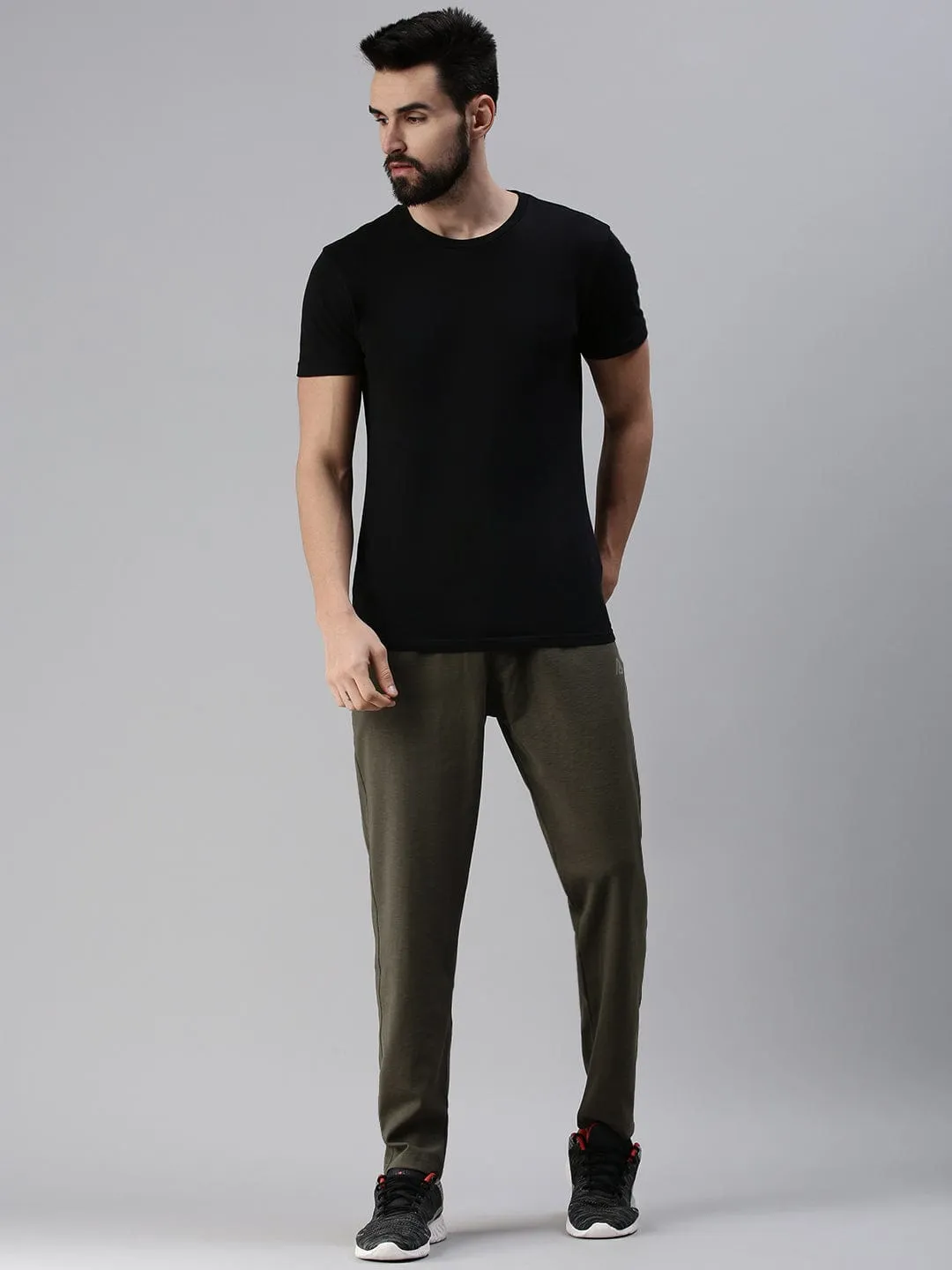 Men Solid Olive Regular Fit Track Pant