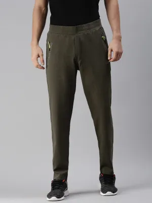 Men Solid Olive Regular Fit Track Pant