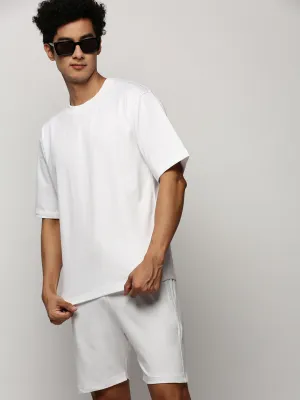 Men White Round Neck Co ords Set with Shorts