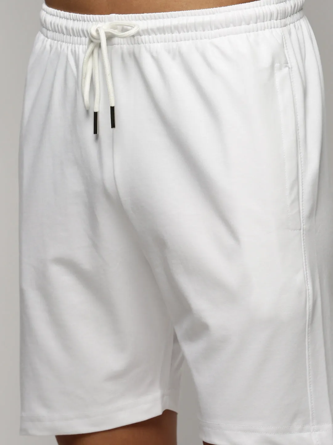 Men White Round Neck Co ords Set with Shorts