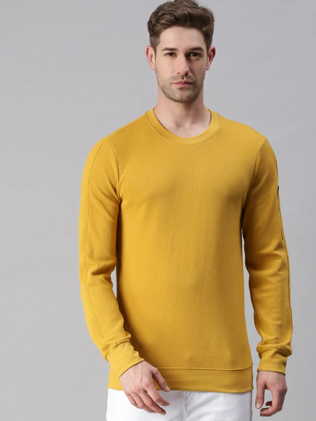 Men Yellow Printed Casual Sweatshirt