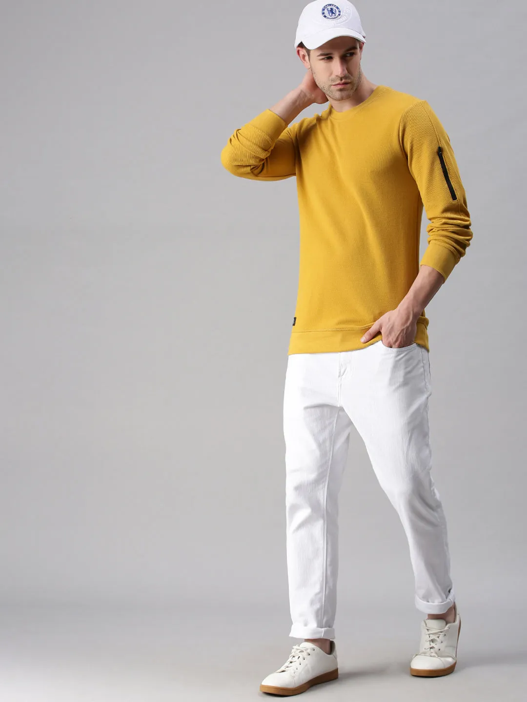Men Yellow Printed Casual Sweatshirt