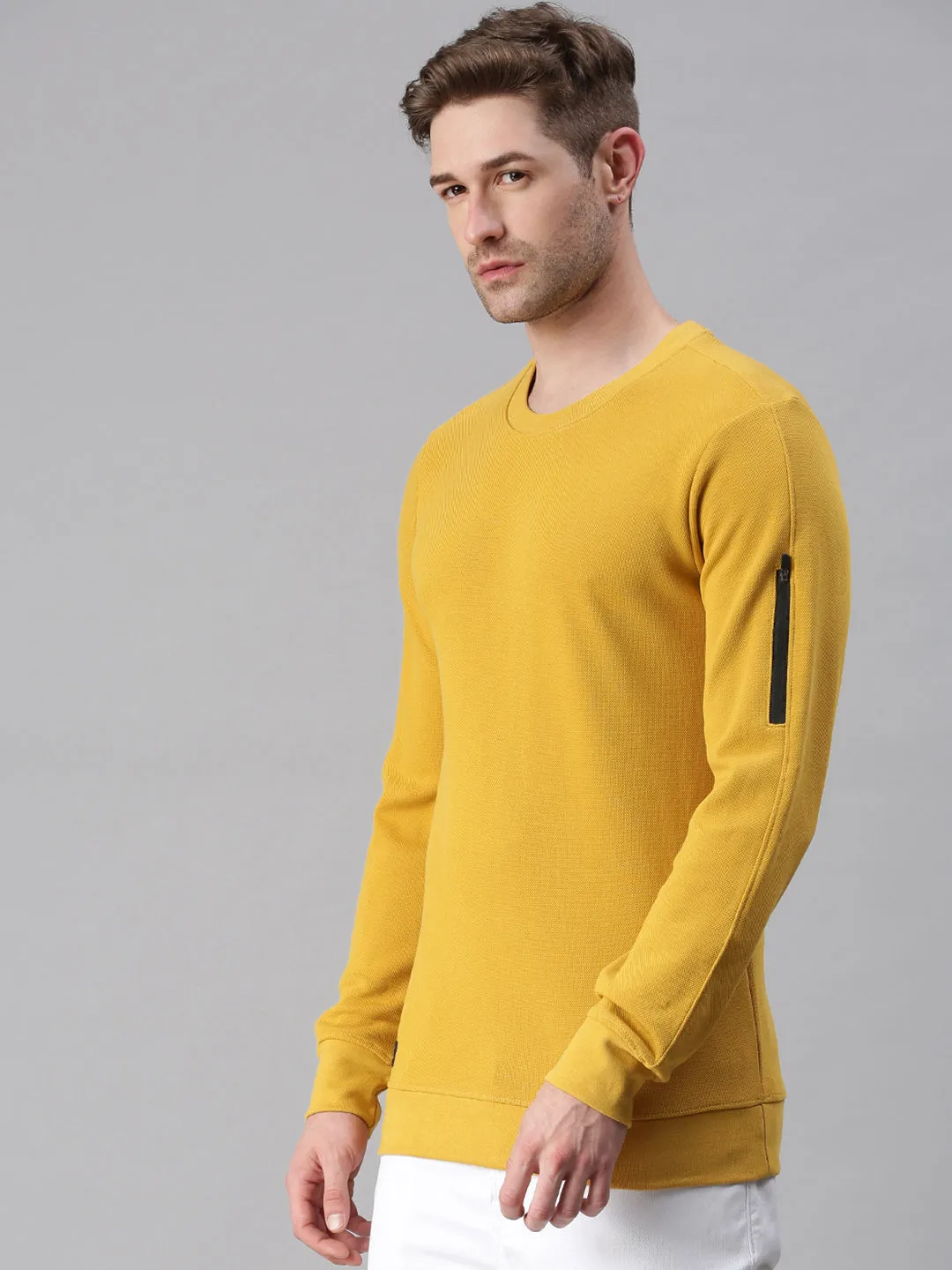 Men Yellow Printed Casual Sweatshirt