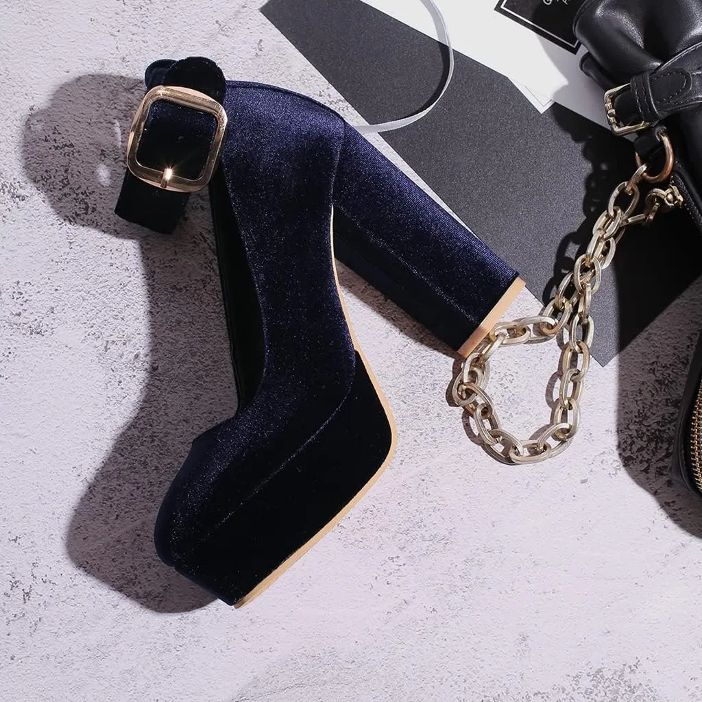 MIOKE Women's Platform Chunky High Block Heel Pumps Round Toe Comfort Buckle Strap Mary Jane Dress Shoes
