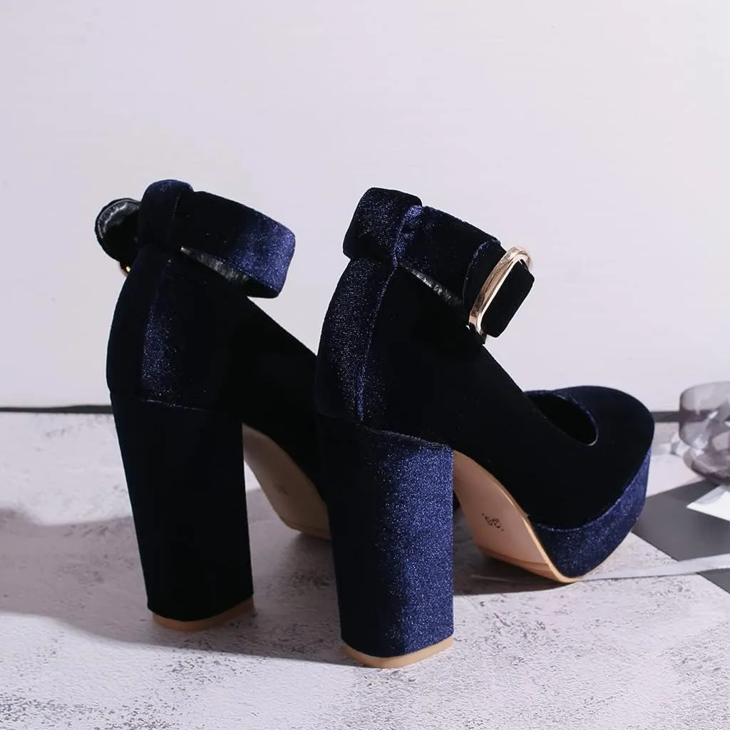MIOKE Women's Platform Chunky High Block Heel Pumps Round Toe Comfort Buckle Strap Mary Jane Dress Shoes