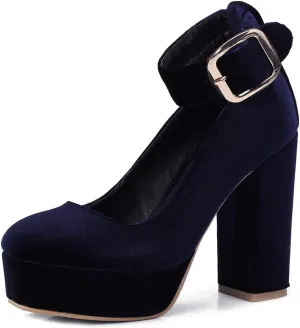 MIOKE Women's Platform Chunky High Block Heel Pumps Round Toe Comfort Buckle Strap Mary Jane Dress Shoes