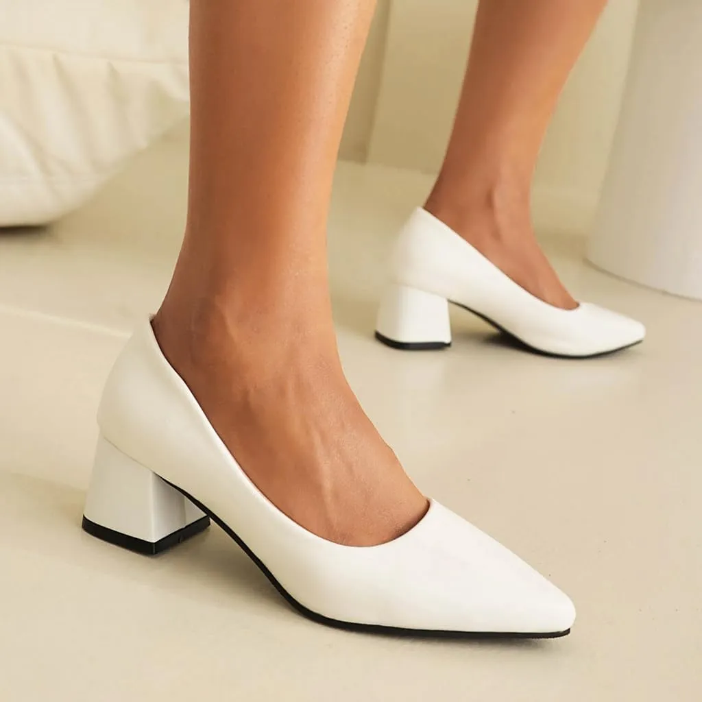 MIOKE Women's Square Toe Chunky Low Block Heel Pumps Leather Slip-On Comfort Casual Work Office Dress Shoes
