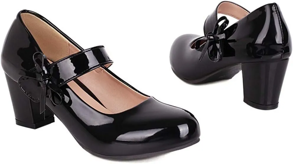 MIOKE Women's Square Toe Low Heel Mary Jane Pumps Pearl Buckle Strap Casual Comfort Wedding Dress Shoes