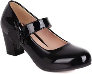 MIOKE Women's Square Toe Low Heel Mary Jane Pumps Pearl Buckle Strap Casual Comfort Wedding Dress Shoes
