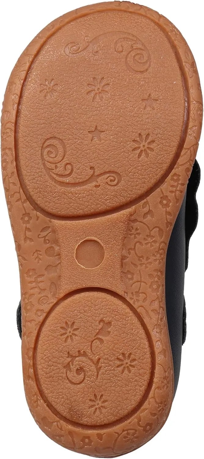 Oomphies Amina Leather Mary Jane Shoes for Girls  Ruffled Dress Shoes with Hook & Loop Closure, Soft Cushion Footbed