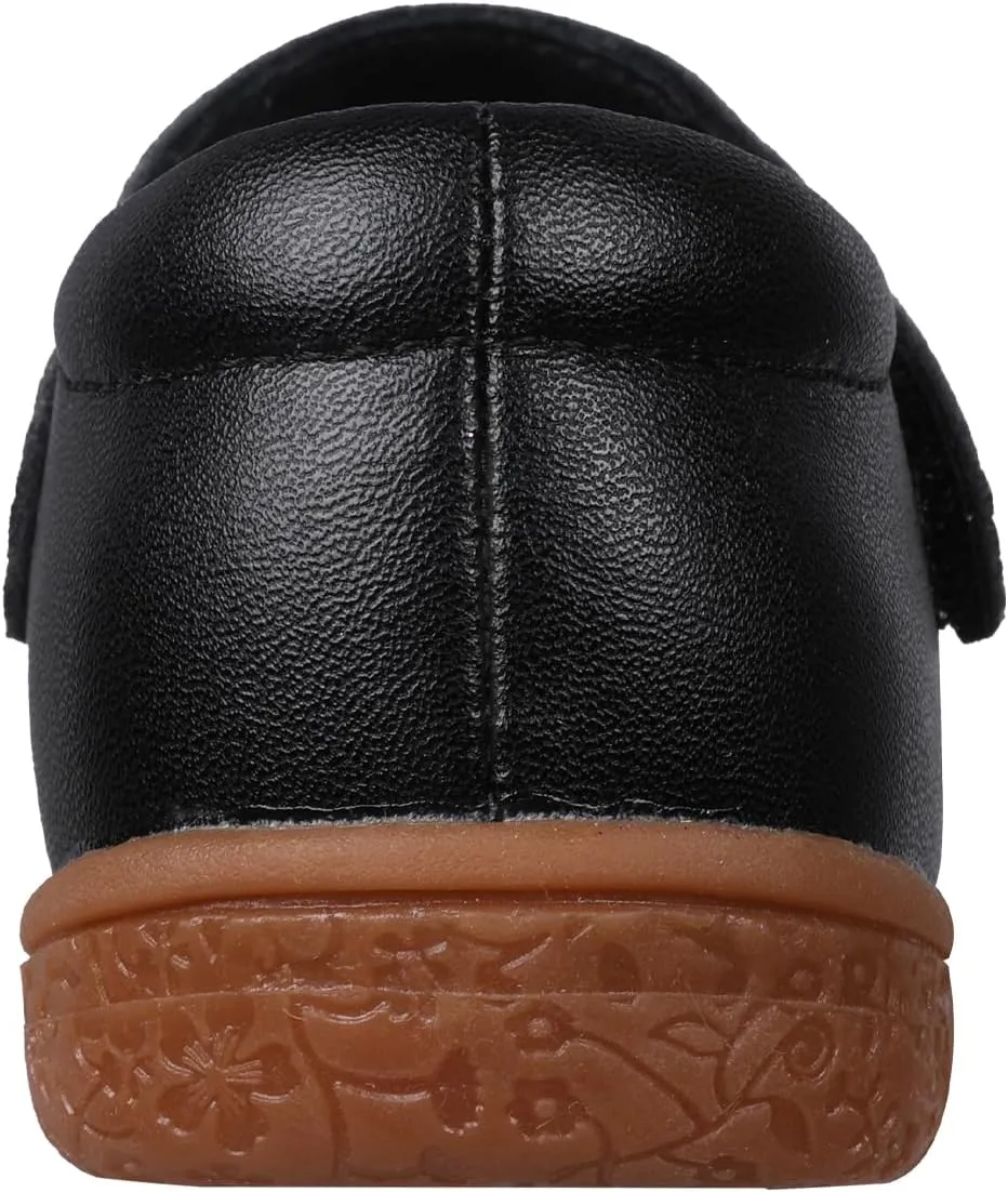 Oomphies Amina Leather Mary Jane Shoes for Girls  Ruffled Dress Shoes with Hook & Loop Closure, Soft Cushion Footbed