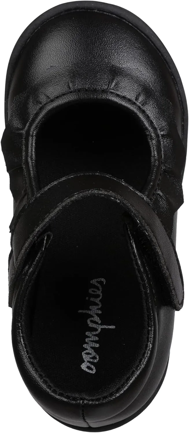 Oomphies Amina Leather Mary Jane Shoes for Girls  Ruffled Dress Shoes with Hook & Loop Closure, Soft Cushion Footbed